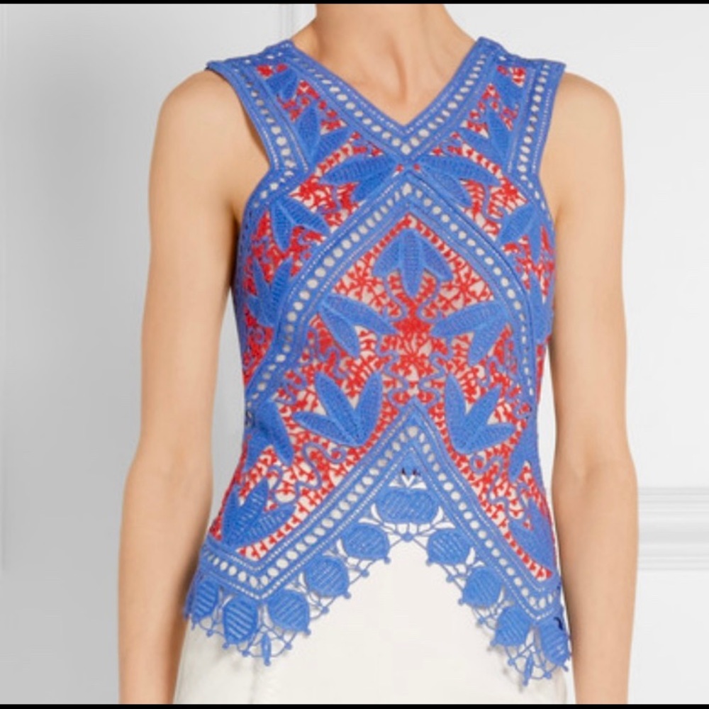 Tory Burch Blue and Red Lace Top
